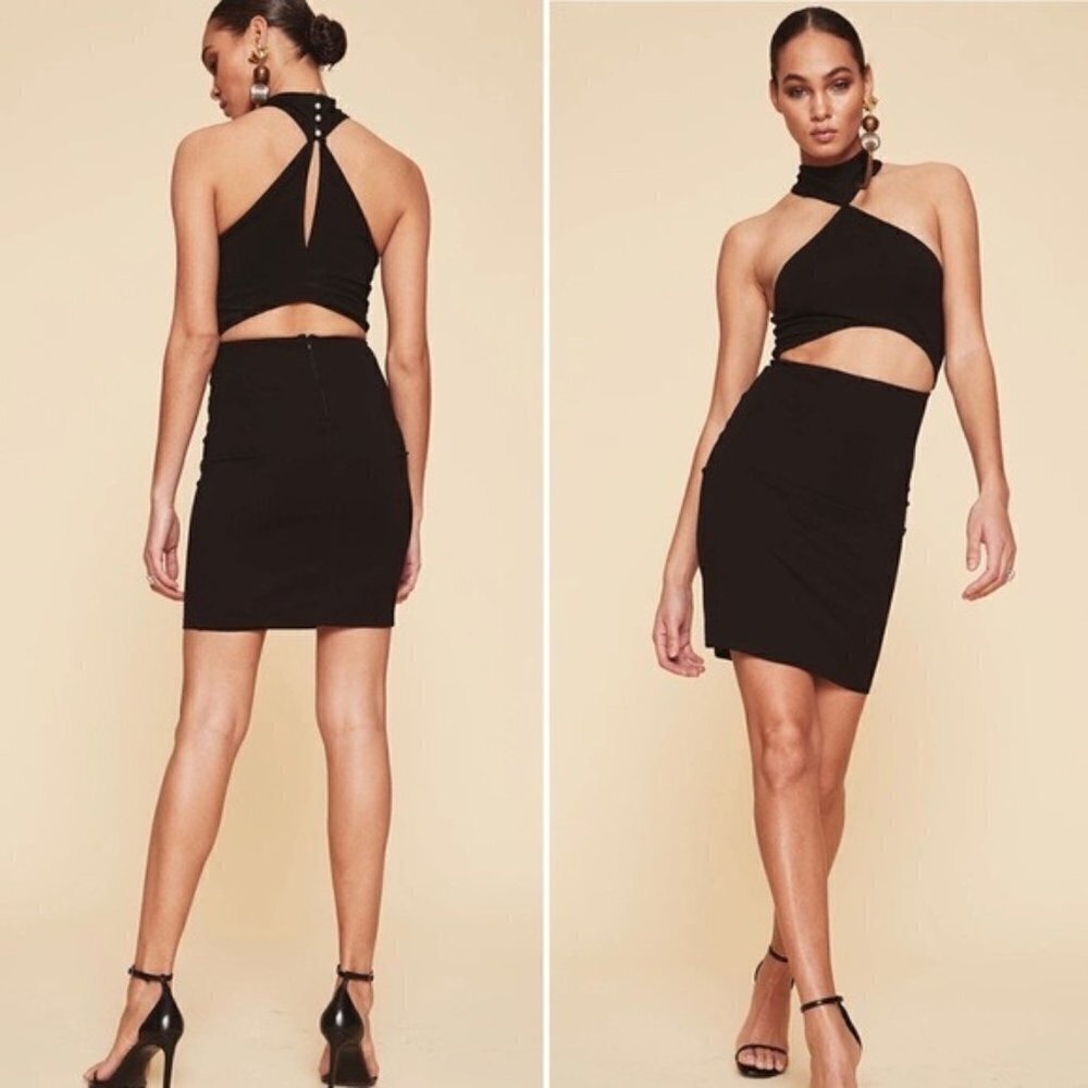 LPA Dress NWT 638 Black Pearl Cut Out Choker Halter High Neck Dress in Black L